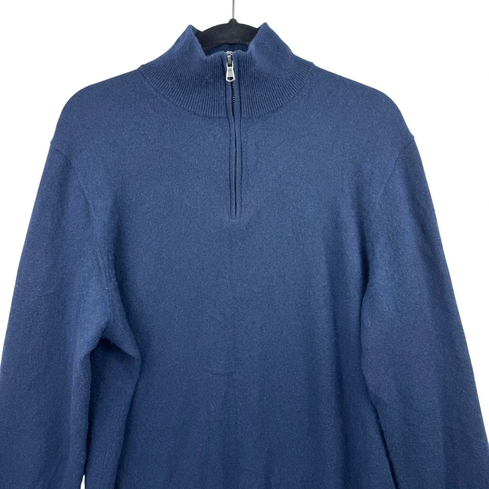 J. Crew Cashmere‎ Quarter Zip Sweater Mens XL Navy Blue Mock Neck Luxury Soft